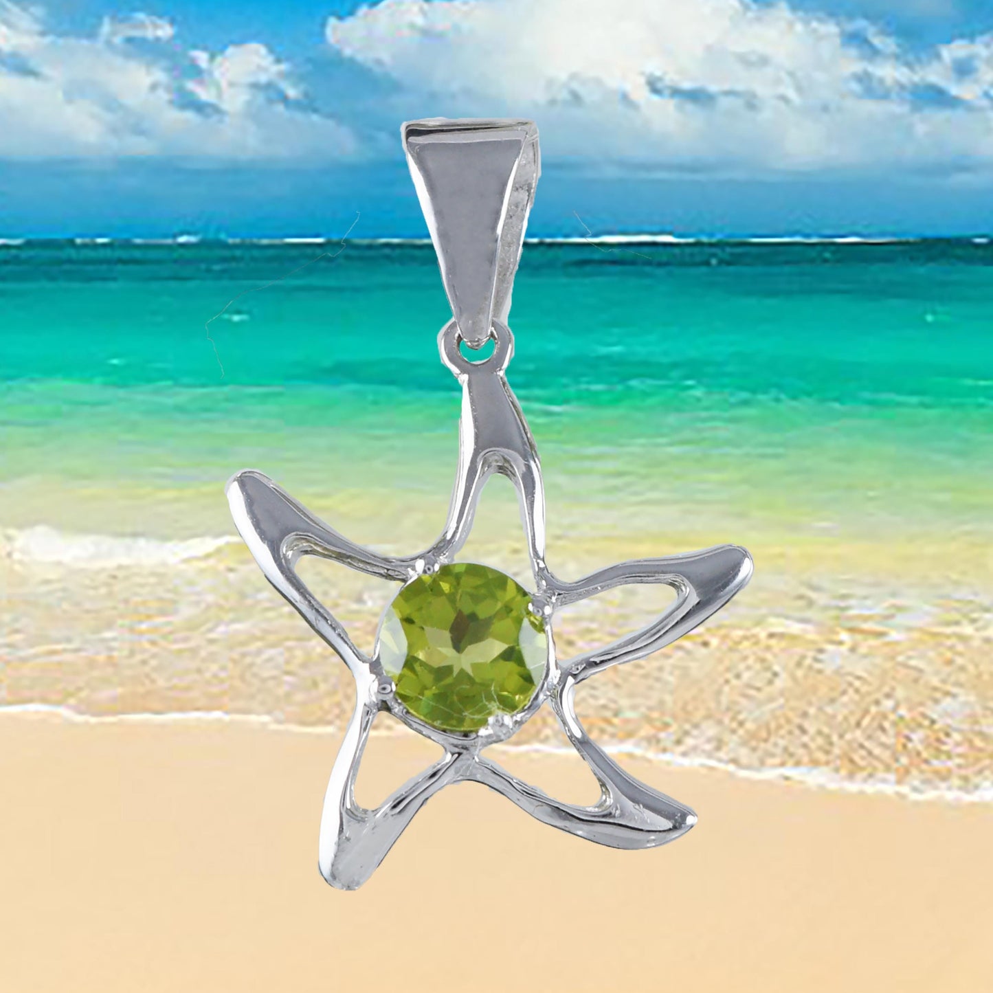 Hawaiian Genuine Peridot Starfish Pendant, Sterling Silver Green Peridot Starfish Pendant, Christmas Mom Birthday Gift