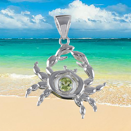 Hawaiian Genuine Peridot Crab Pendant, Sterling Silver Green Peridot Crab Pendant, Christmas Mom Birthday Gift