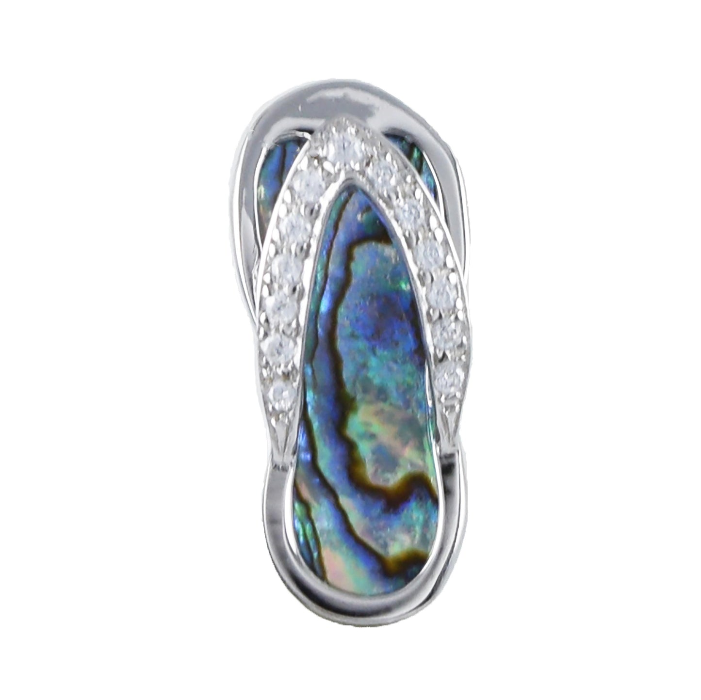 Hawaiian Genuine Paua Shell Slipper Pendant,  Sterling Silver Abalone MOP CZ Sandal Charm Pendant, Christmas Birthday Mom Gift