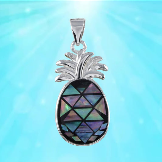 Hawaiian Genuine Paua Shell Pineapple Pendant, Sterling Silver Pineapple Charm Pendant, Christmas Anniversary Birthday Gift