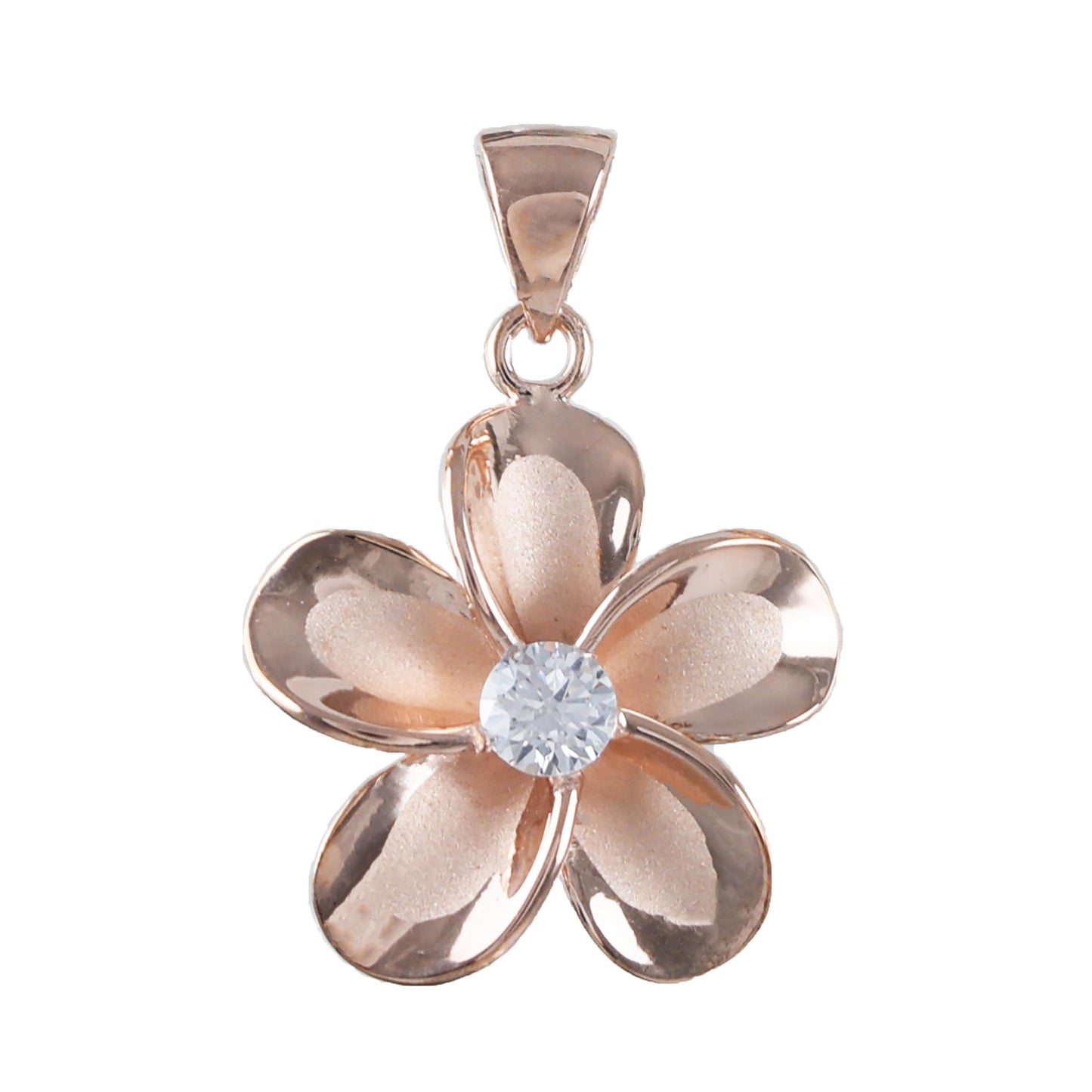 Hawaiian Plumeria Pendant, Sterling Silver Rose-Gold Plated Plumeria CZ Pendant, Christmas Anniversary Birthday Mom Gift