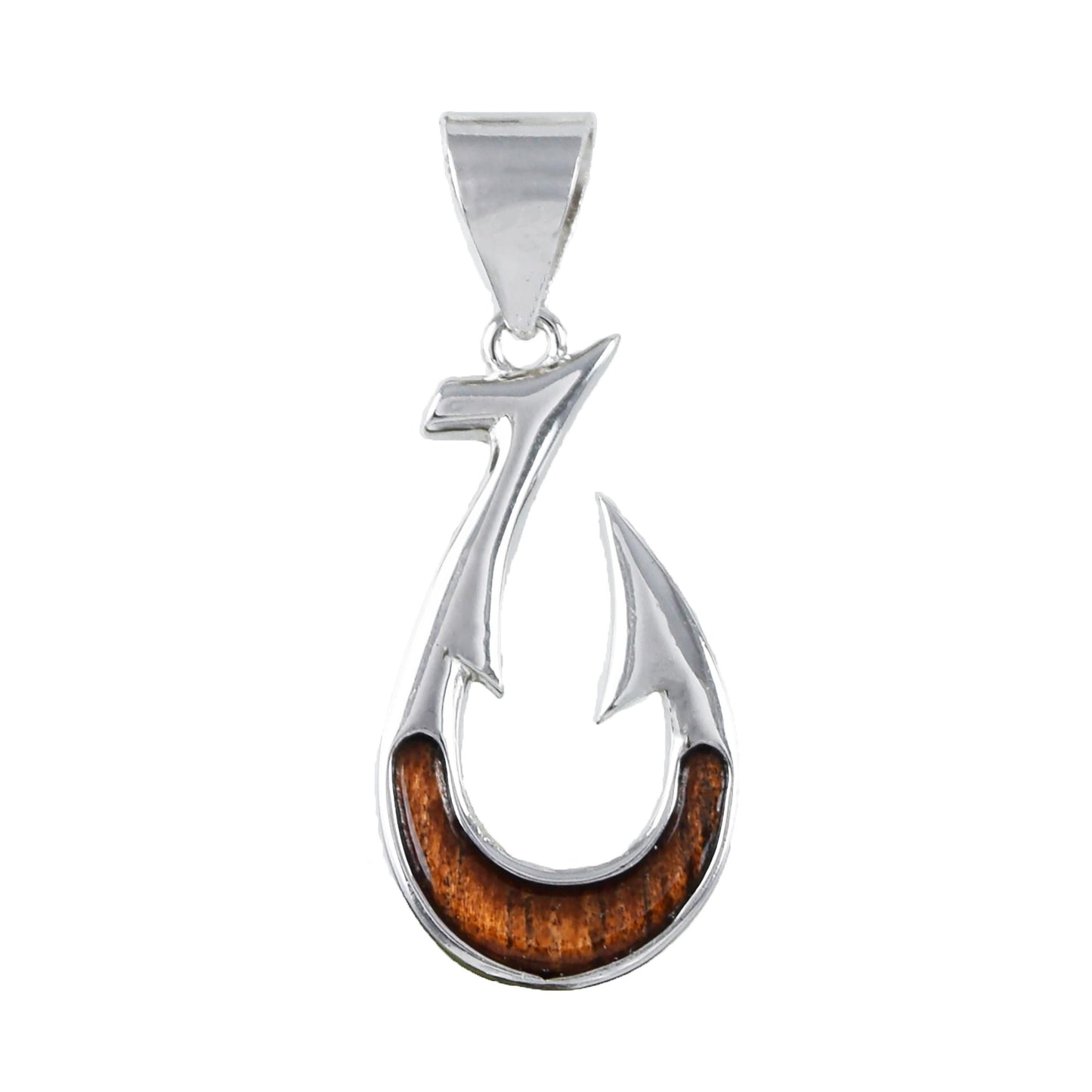 Hawaiian Genuine Koa Wood Fish Hook Pendant, Sterling Silver Koa Wood Fish Hook Pendant, Christmas Anniversary Birthday Gift