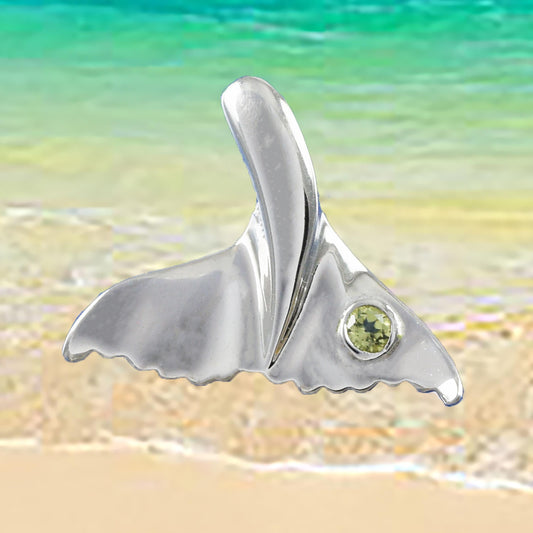 Hawaiian Genuine Peridot Whale Tail Pendant, Sterling Silver Whale Tail Pendant, Christmas Anniversary Mom Birthday Gift