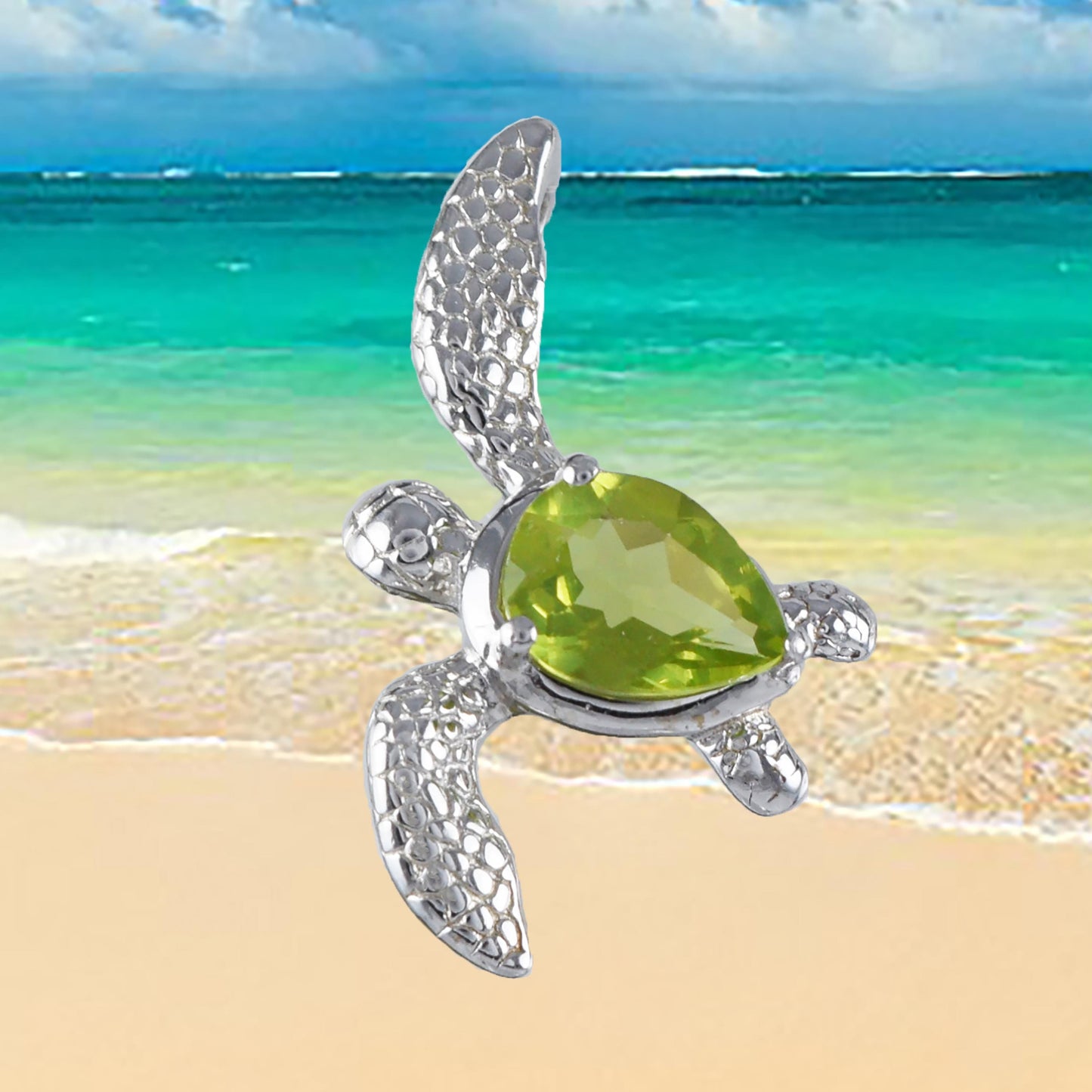 Hawaiian Genuine Peridot Sea Turtle Pendant, Sterling Silver Peridot Sea Turtle Pendant, Christmas Mom Birthday Gift