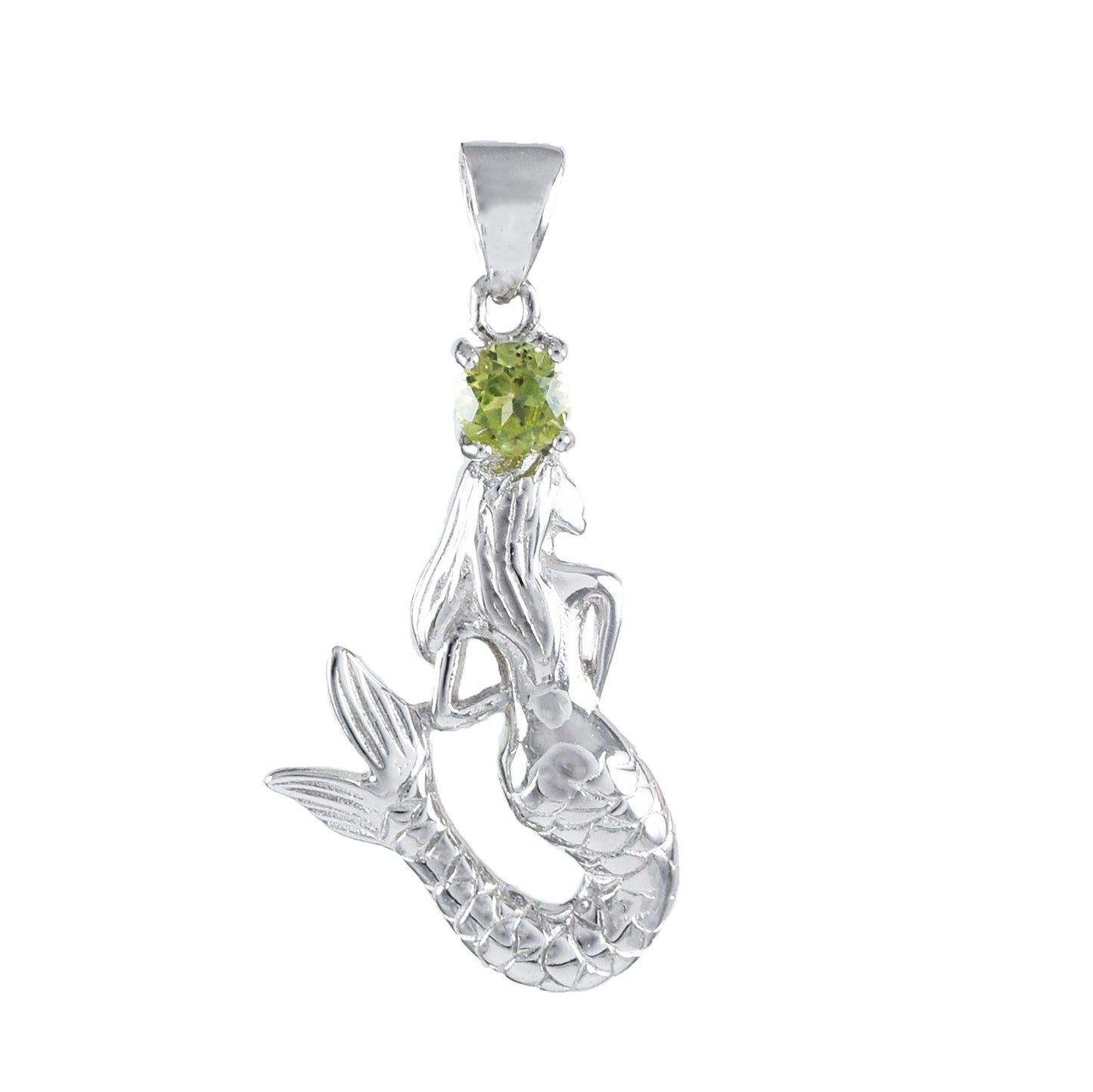 Hawaiian Genuine Peridot Mermaid Pendant, Sterling Silver Green Peridot Mermaid Pendant, Christmas Anniversary Mom Birthday Gift