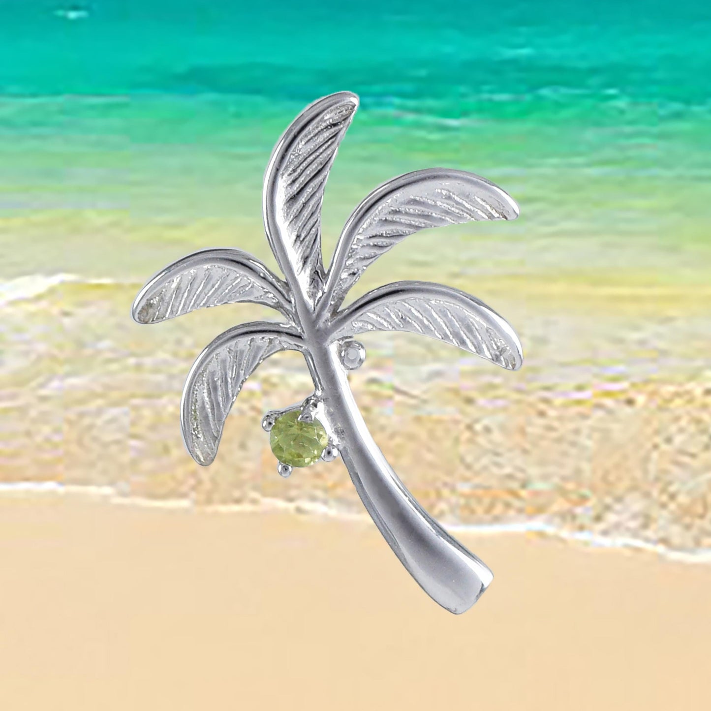 Hawaiian Genuine Peridot Palm Tree Pendant, Sterling Silver Green Peridot Palm Tree Pendant, Christmas Present, Birthday Mom Gift