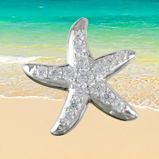 Hawaiian Large Starfish Pendant, Sterling Silver Star Fish CZ Pendant, Hawaiian Jewelry, Christmas Anniversary Mom Birthday Gift