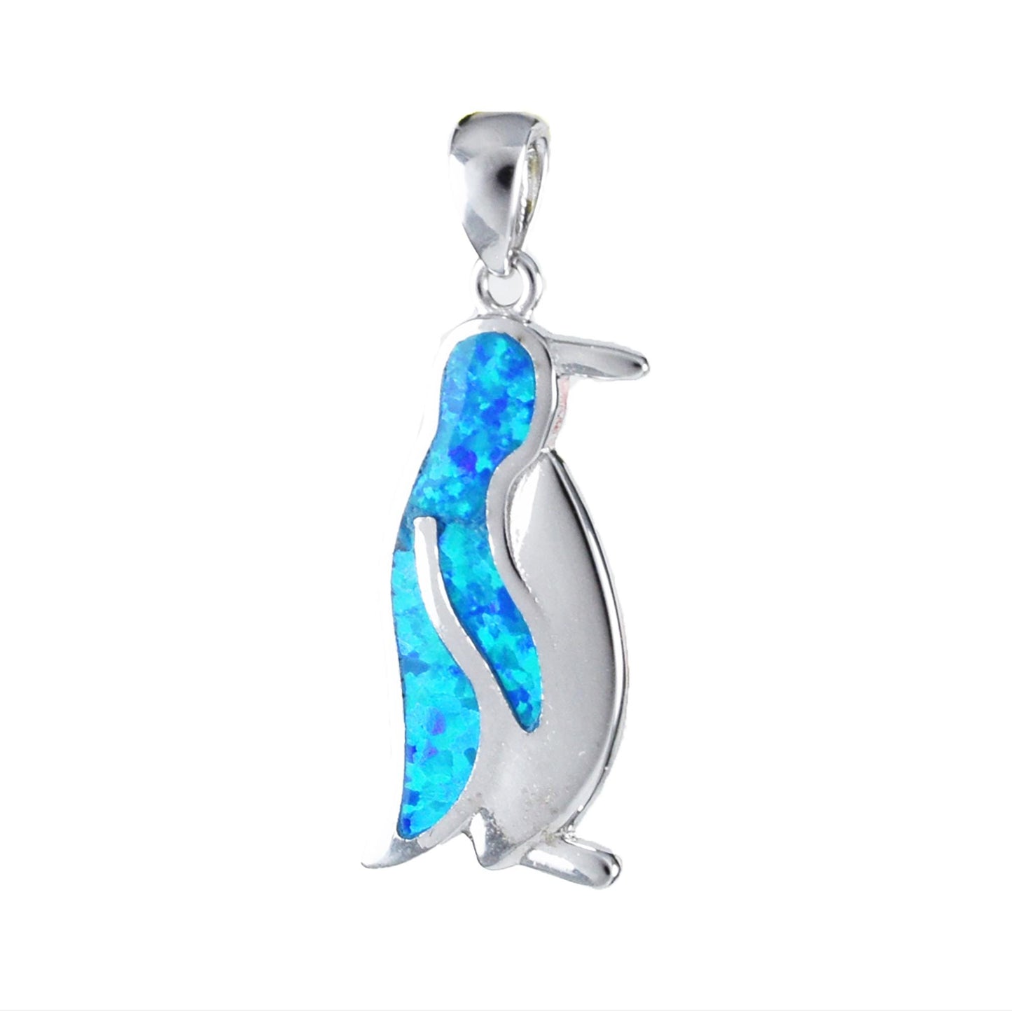 Blue Opal Penguin Pendant Necklace, Sterling Silver Blue Opal Inlay Penguin Pendant, Christmas Mother Mom Birthday Gift