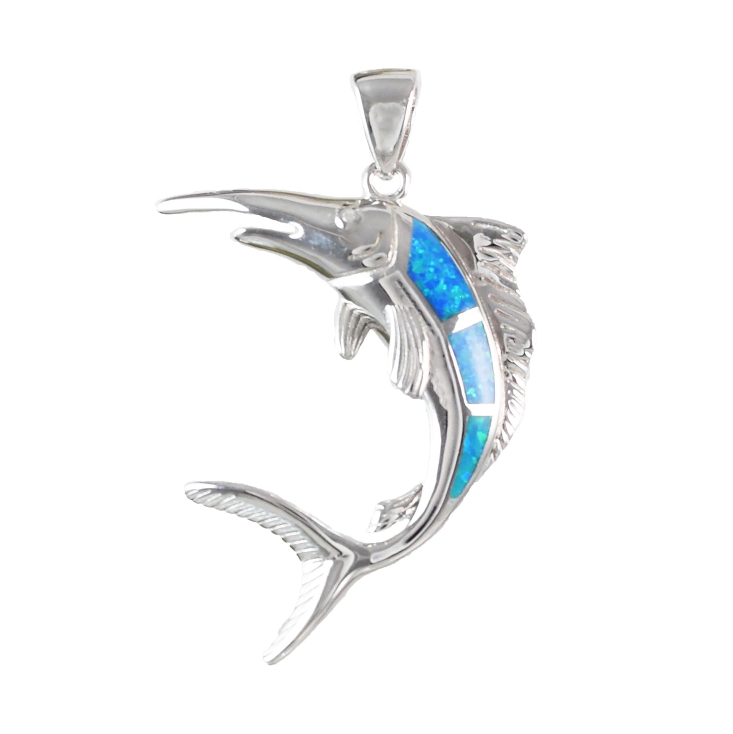 Hawaiian X-Large Blue Opal Marlin Pendant, Sterling Silver Blue Opal Marlin Swordfish Pendant, Christmas Birthday Mom Gift