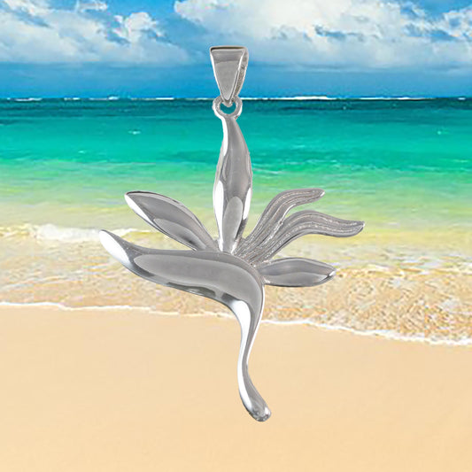 Hawaiian X-Large Bird of Paradise Pendant, Sterling Silver Bird of Paradise Pendant, Hawaiian Jewelry, Christmas Birthday Gift