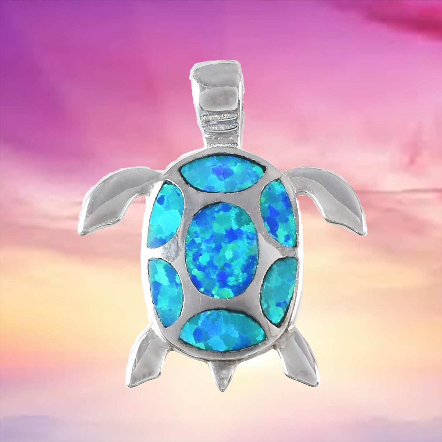 Hawaiian Blue Opal Sea Turtle Pendant, Sterling Silver Opal Turtle Pendant, N6028 Birthday Mother Mom Gift, Island Jewelry