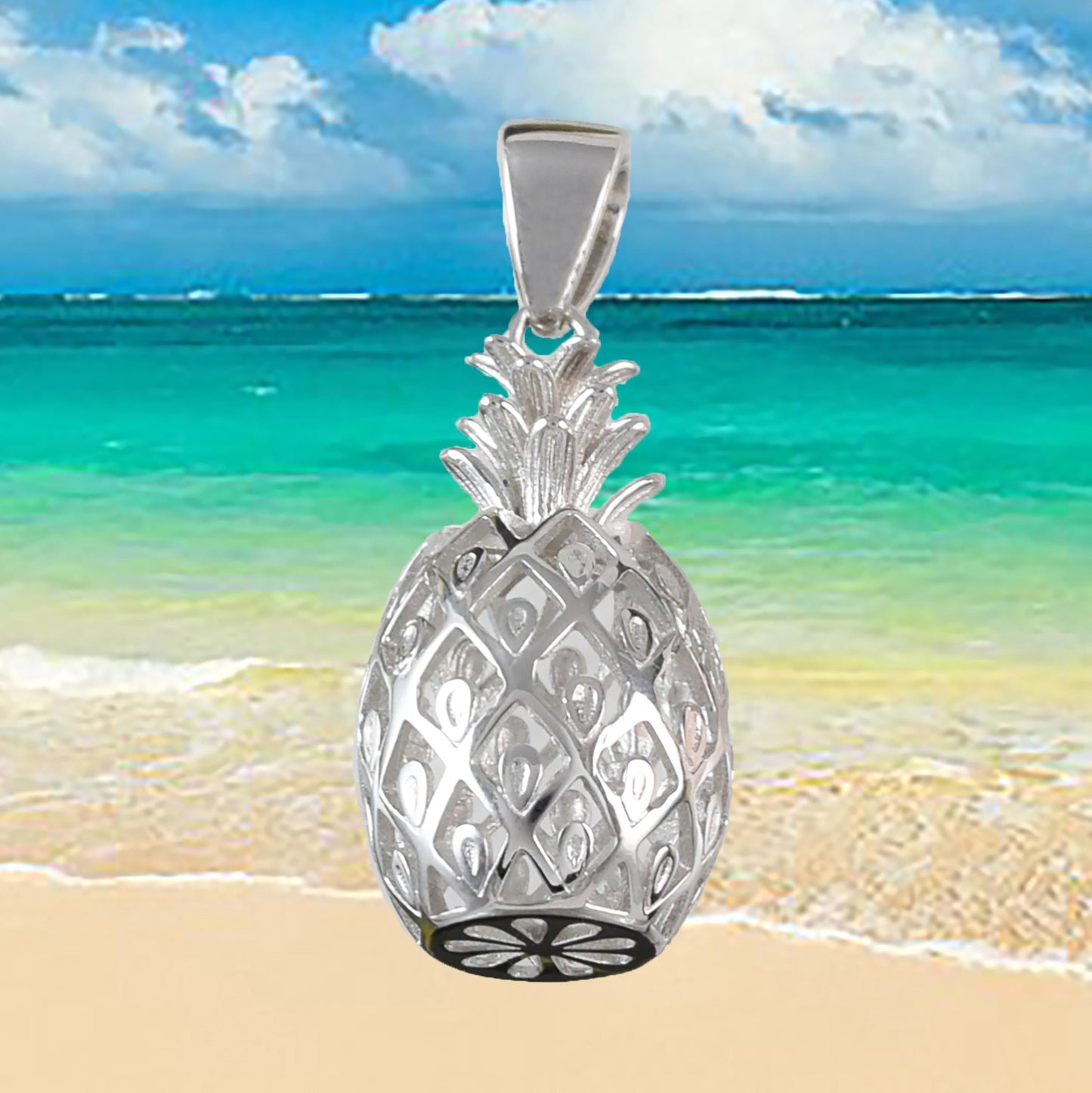 Hawaiian 3D Large Pineapple Pendant, Sterling Silver 3D Pineapple Pendant, Hawaiian Jewelry, Christmas Anniversary Birthday Gift