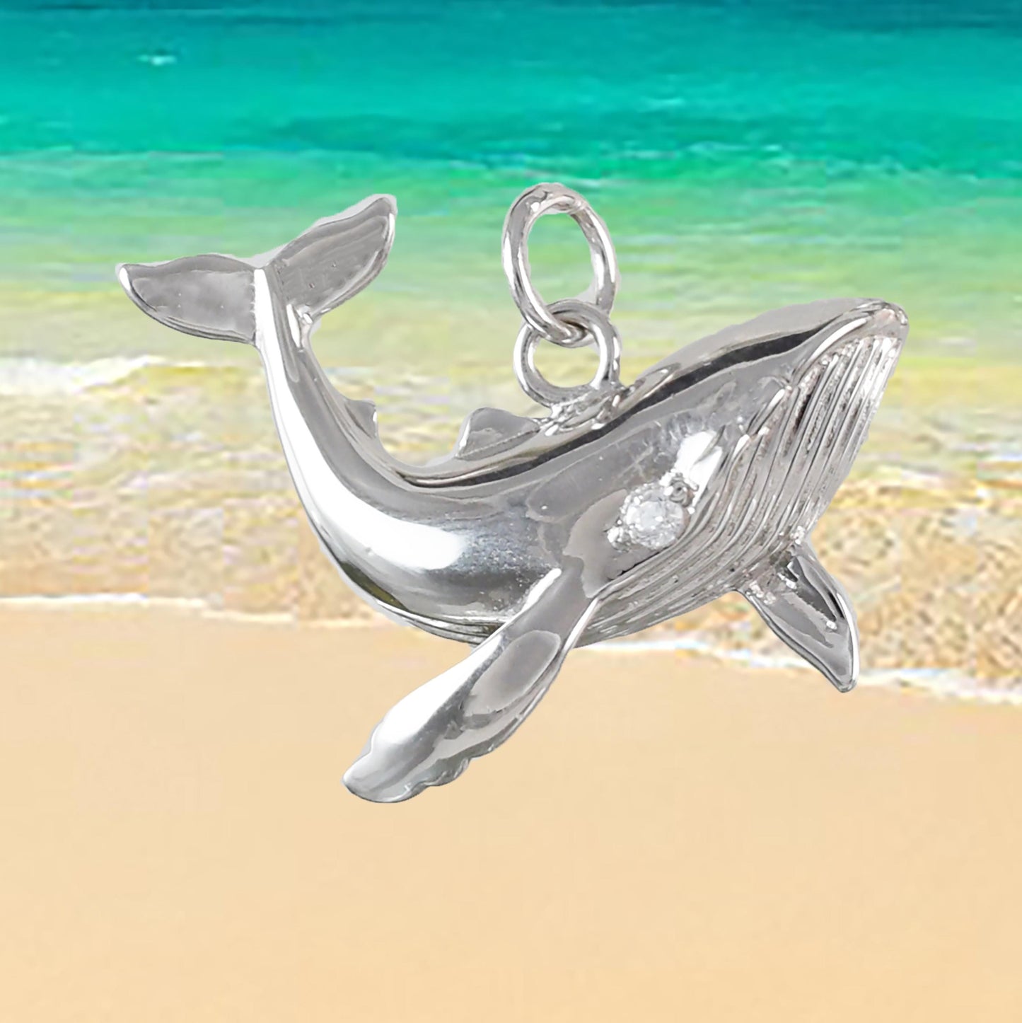 Hawaiian Large Humpback Whale Pendant, Sterling Silver Humpback Whale CZ Eye Pendant, Christmas Birthday Gift, Hawaiian Jewelry