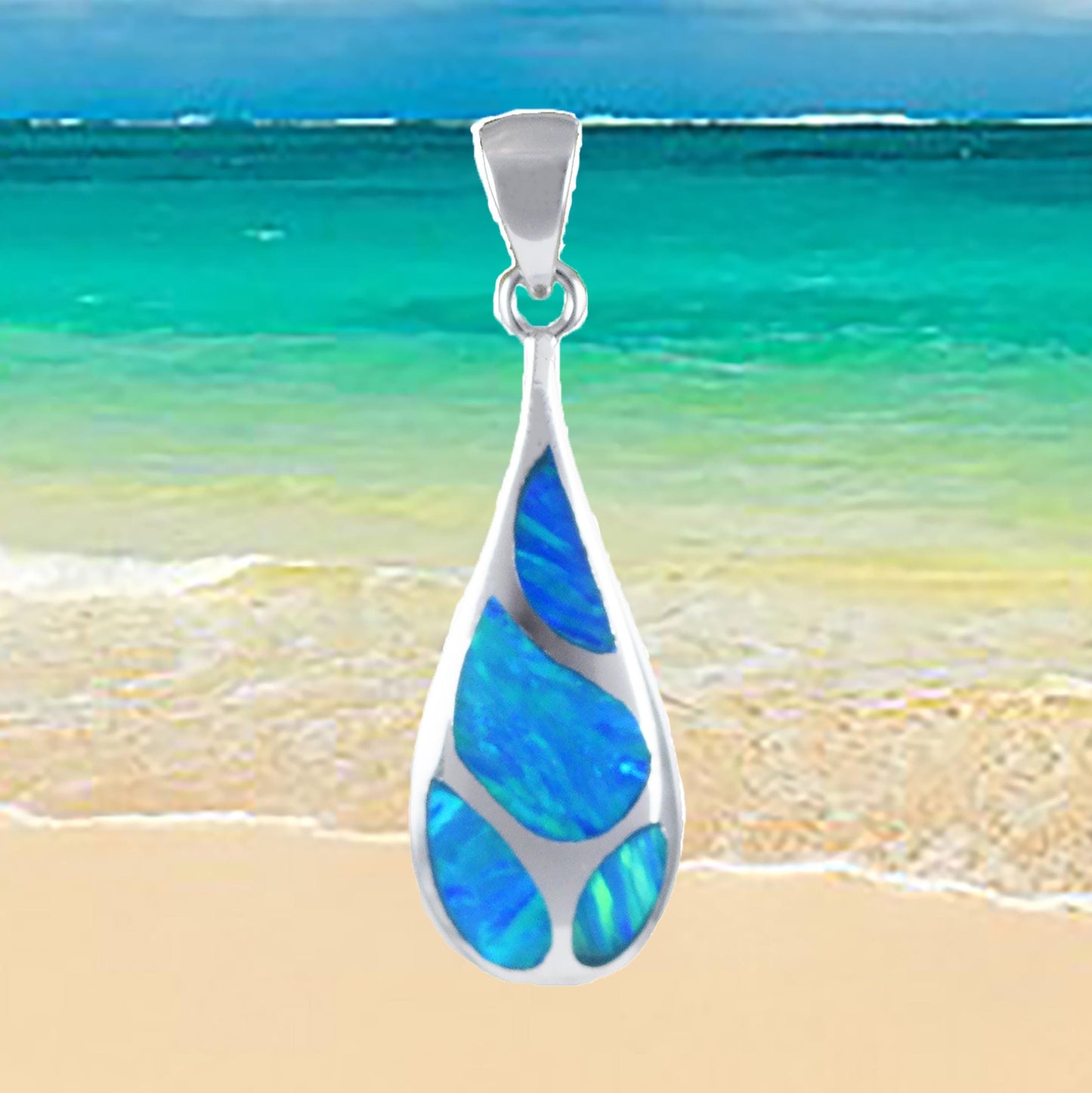 Hawaiian Blue Opal Rain Drop Pendant, Sterling Silver Blue Opal Inlay Rain Drop Pendant, Hawaiian Jewelry, Christmas Mom Birthday Gift