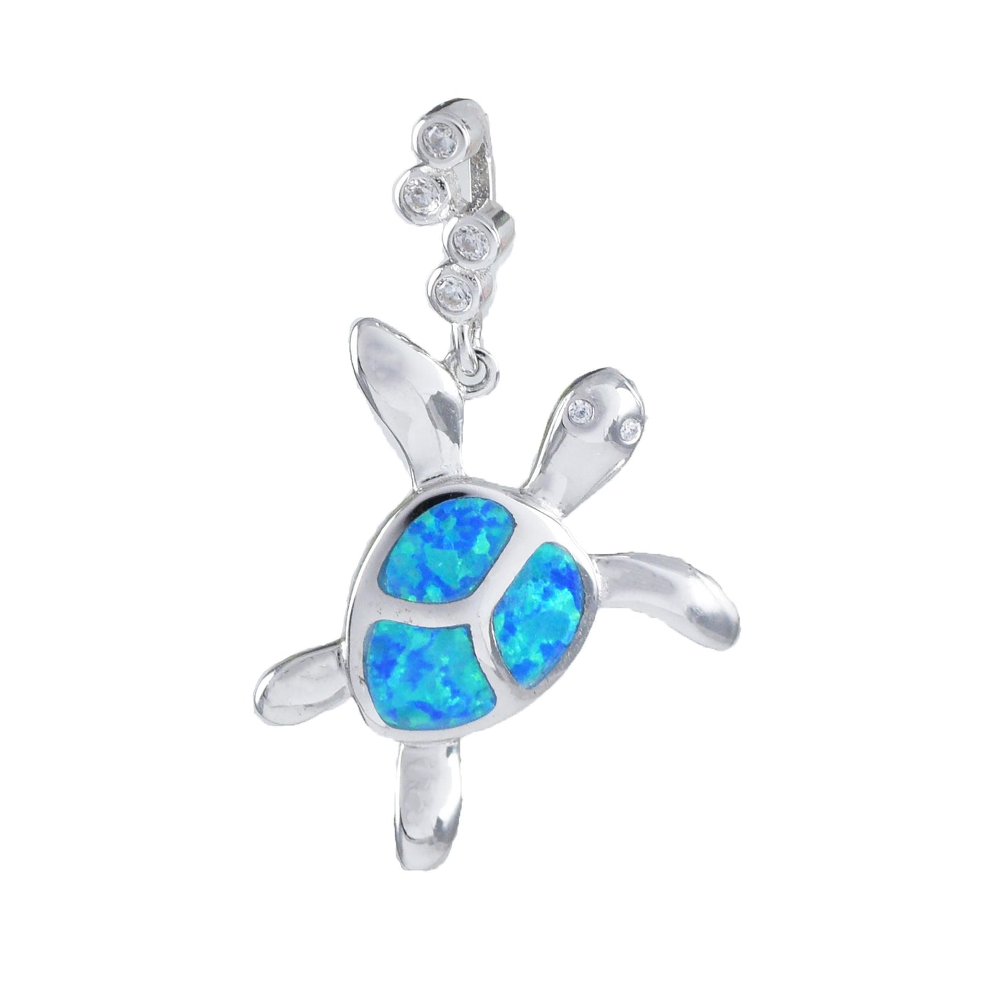 Hawaiian Blue Opal Sea Turtle Pendant, Sterling Silver Blue Opal Inlay Sea Turtle CZ Pendant, Christmas Mom Birthday Gift
