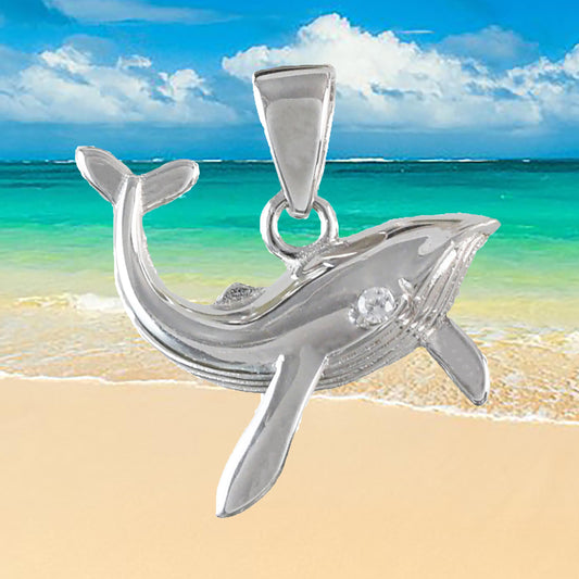 Hawaiian Humpback Whale CZ Eye Pendant, Sterling Silver Humpback Whale Charm Pendant, Hawaiian Jewelry, Christmas Mom Birthday Gift