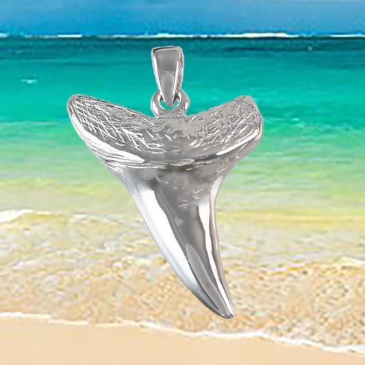 Hawaiian 3D Solid Shark Teeth Pendant, Sterling Silver Shark Teeth 3D Solid Charm Pendant, Christmas Anniversary Mom Birthday Gift