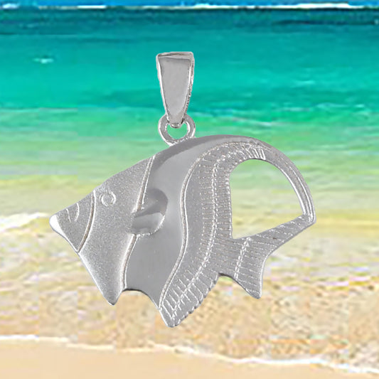 Hawaiian Angel Fish Pendant, Sterling Silver Angel Fish Charm Pendant, Hawaiian Jewelry, Christmas Anniversary Mom Birthday Gift