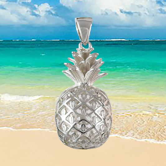 Hawaiian Extra-Large 3D Pineapple Pendant, Sterling Silver 3D Pineapple Pendant, Hawaiian Jewelry, Christmas Mom Birthday Gift